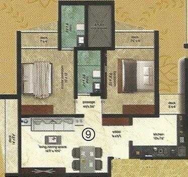 Floor plan of 2 BHK 980 Sq. Ft. Apartment in The Shree Salasar Mahavir Dreamland, Thane