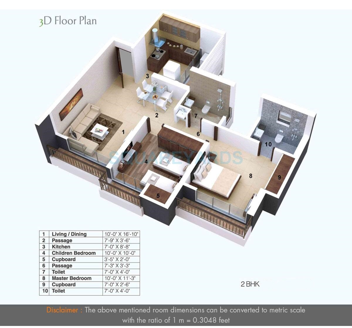 Floor plan of 2 BHK 600 Sq. Ft. Apartment in The Wadhwa Evergreen Heights, Thane