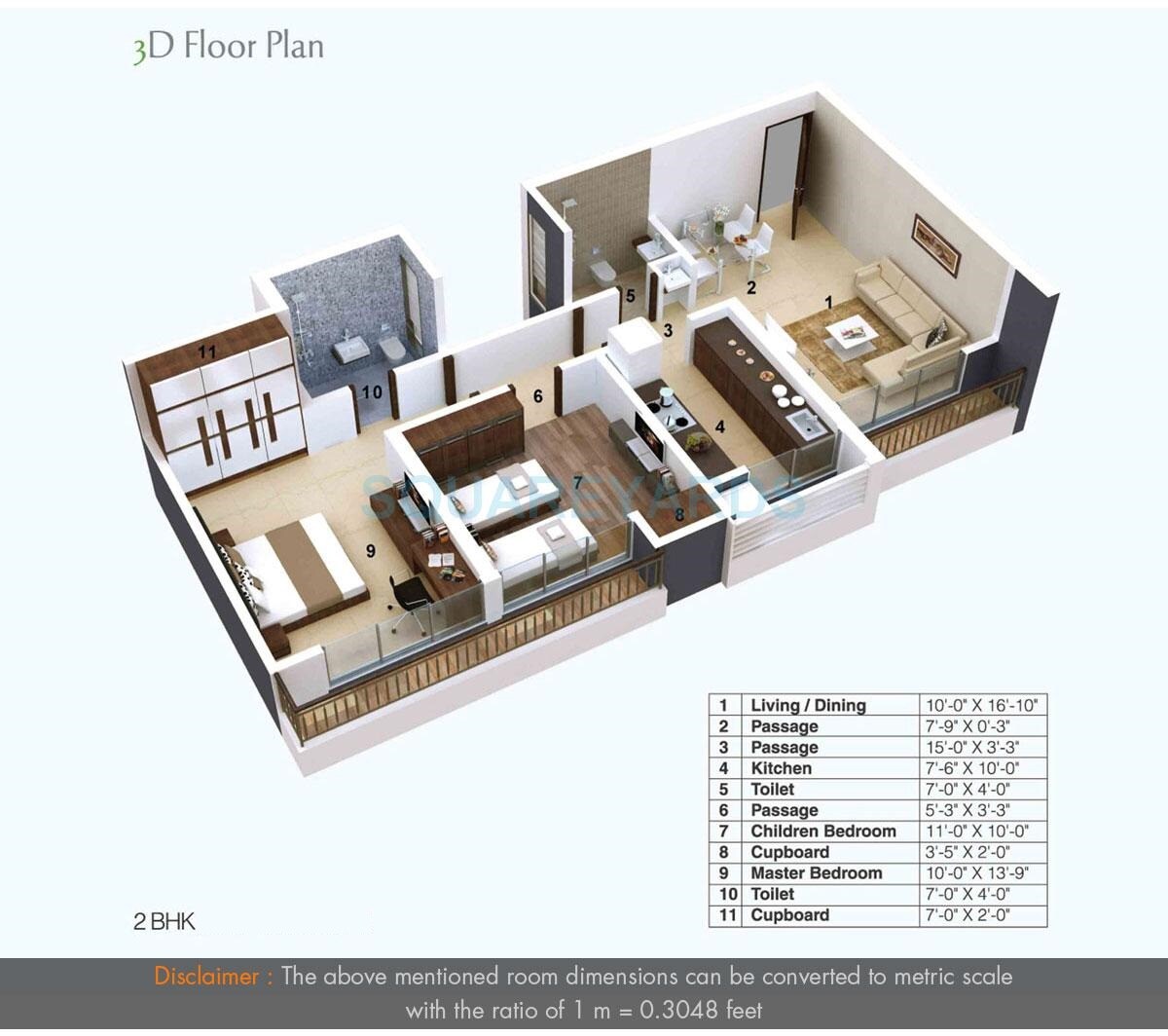 Floor plan of 2 BHK 553 Sq. Ft. Apartment in The Wadhwa Evergreen Heights, Thane