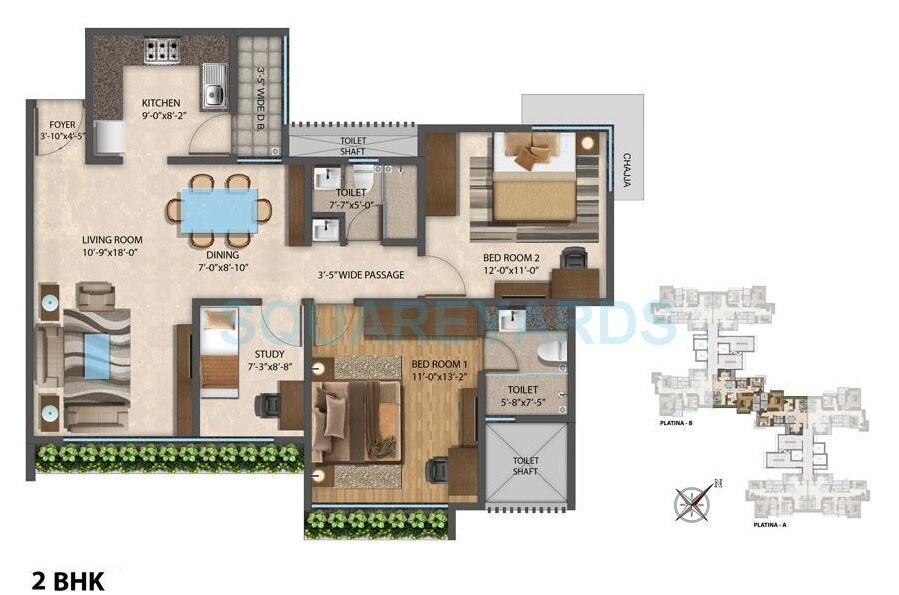  2 BHK Apartment at The Wadhwa Platina, Kolshet Road – for Rent
