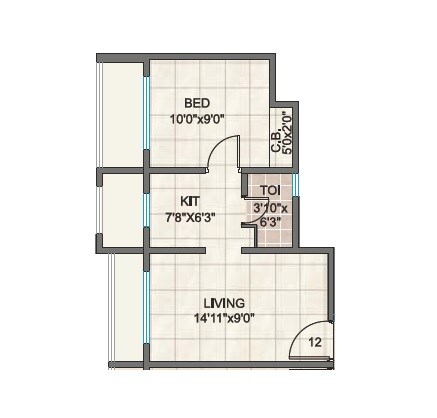 Floor plan of 1 BHK Apartment - 350 sq. ft. in Tiara Hills, Thane