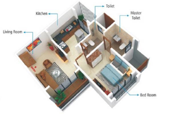 Floor plan of 1 BHK 277 Sq. Ft. Apartment in Sai Raj Tisai Heights, Thane