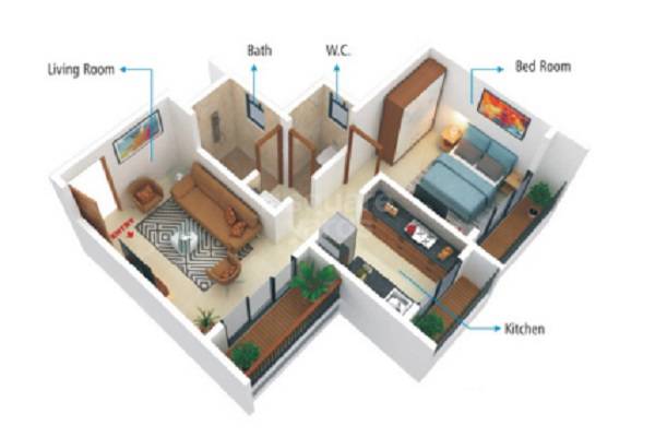 Floor plan of 1 BHK 301 Sq. Ft. Apartment in Sai Raj Tisai Heights, Thane