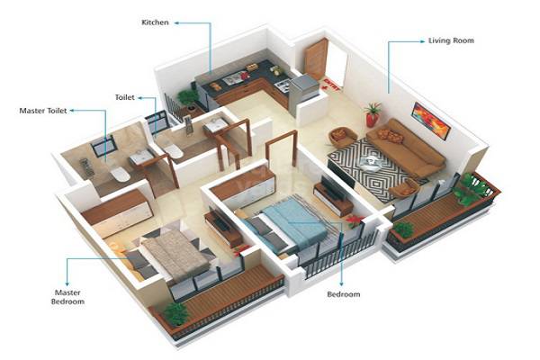 Floor plan of 2 BHK 446 Sq. Ft. Apartment in Sai Raj Tisai Heights, Thane