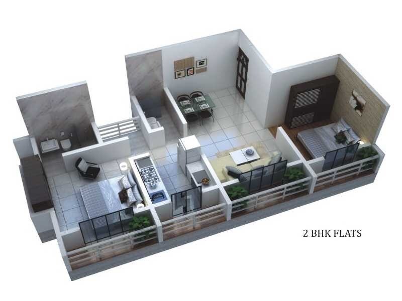 Floor plan of 2 BHK Apartment - 616 sq. ft. in Trimity Ashwa, Thane