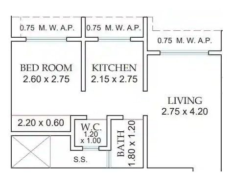 Floor plan of 1 BHK 335 Sq. Ft. Apartment in Tritonia Man Mandir, Thane