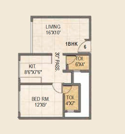 Floor plan of 1 BHK 431 Sq. Ft. Apartment in Triveni Crown, Thane