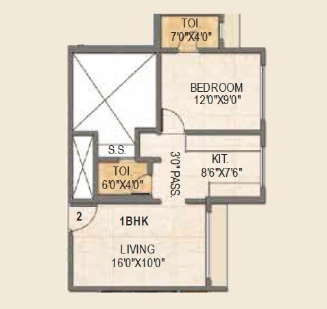 Floor plan of 1 BHK 433 Sq. Ft. Apartment in Triveni Crown, Thane