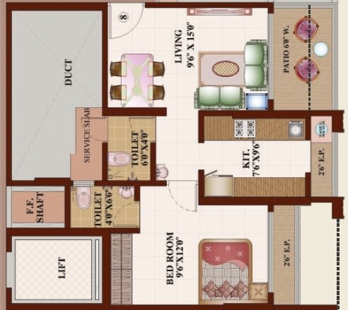 Floor plan of 1 BHK 470 Sq. Ft. Apartment in Triveni Dynamic Ultima Bliss, Thane