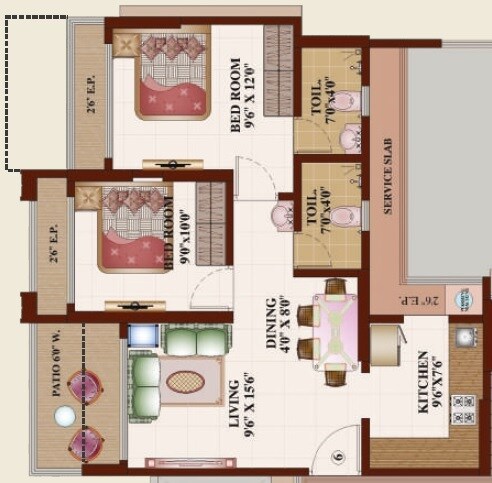 Floor plan of 2 BHK 488 Sq. Ft. Apartment in Triveni Dynamic Ultima Bliss, Thane