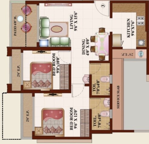 Floor plan of 2 BHK 526 Sq. Ft. Apartment in Triveni Dynamic Ultima Bliss, Thane