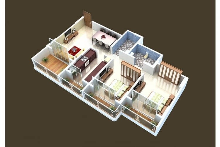 Floor plan of 2 BHK 605 Sq. Ft. Apartment in Triveni Majesta, Thane
