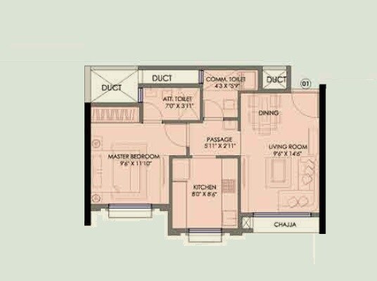 Floor plan of 1 BHK 421 Sq. Ft. Apartment in Triveni Pearl, Thane