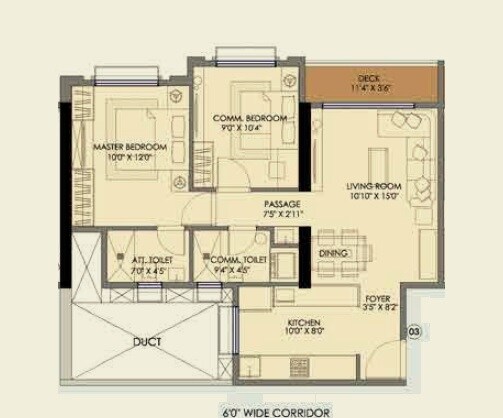 Floor plan of 2 BHK 653 Sq. Ft. Apartment in Triveni Pearl, Thane