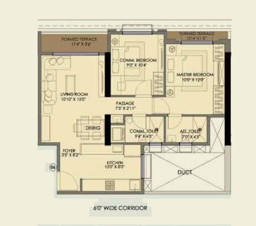 Floor plan of 2 BHK 663 Sq. Ft. Apartment in Triveni Pearl, Thane
