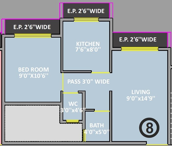 Floor plan of 1 BHK 396 Sq. Ft. Apartment in Tulsi Vrundavan, Thane