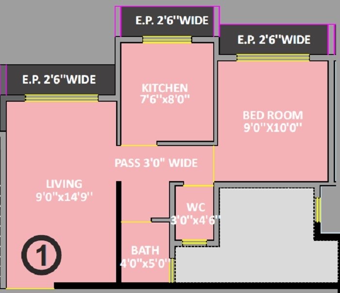 Floor plan of 1 BHK 478 Sq. Ft. Apartment in Tulsi Vrundavan, Thane
