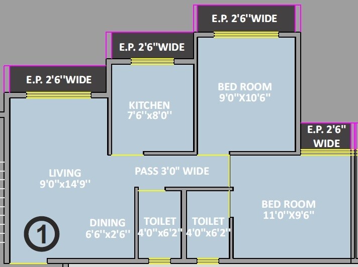 Floor plan of 2 BHK 530 Sq. Ft. Apartment in Tulsi Vrundavan, Thane