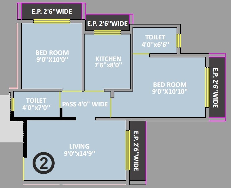 Floor plan of 2 BHK 550 Sq. Ft. Apartment in Tulsi Vrundavan, Thane