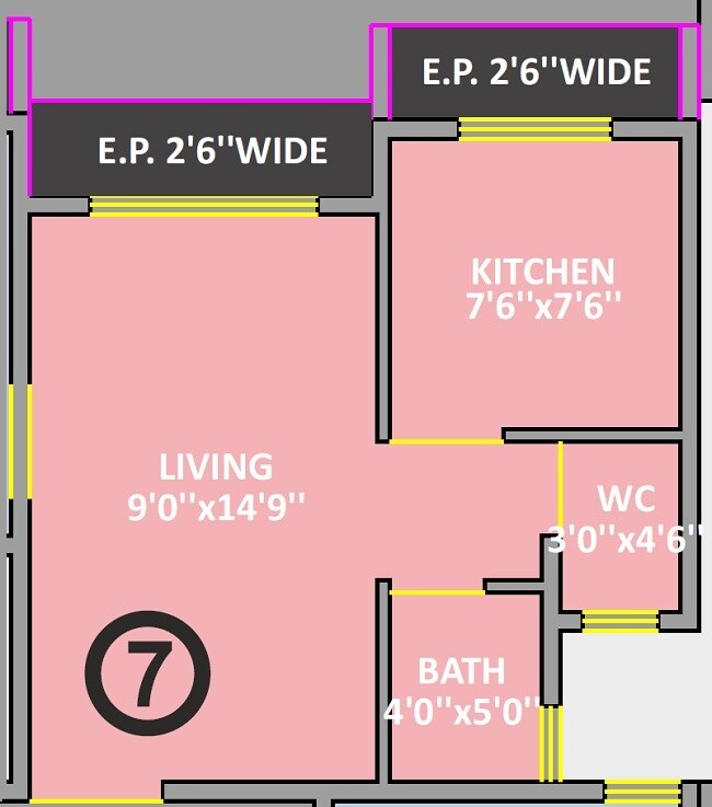 Floor plan of 250 Sq. Ft. Studio in Tulsi Vrundavan, Thane