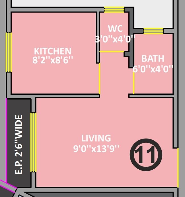Floor plan of 255 Sq. Ft. Studio in Tulsi Vrundavan, Thane