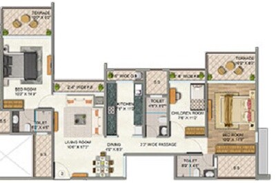 Floor plan of 2 BHK 608 Sq. Ft. Apartment in Tycoons Goldmine Avenue III Aster, Thane