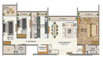 Floor plan of 3 BHK 803 Sq. Ft. Apartment in Tycoons Goldmine Avenue III Aster, Thane