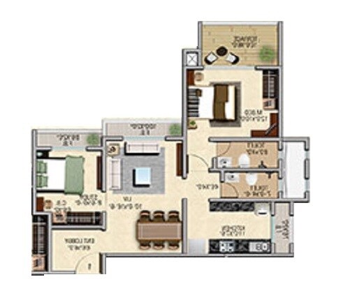 Floor plan of 2 BHK 506 Sq. Ft. Apartment in Tycoons Solitaire Phase II, Thane