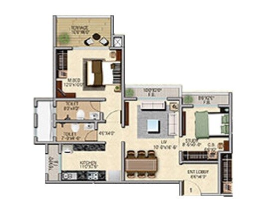 Floor plan of 2 BHK 513 Sq. Ft. Apartment in Tycoons Solitaire Phase II, Thane
