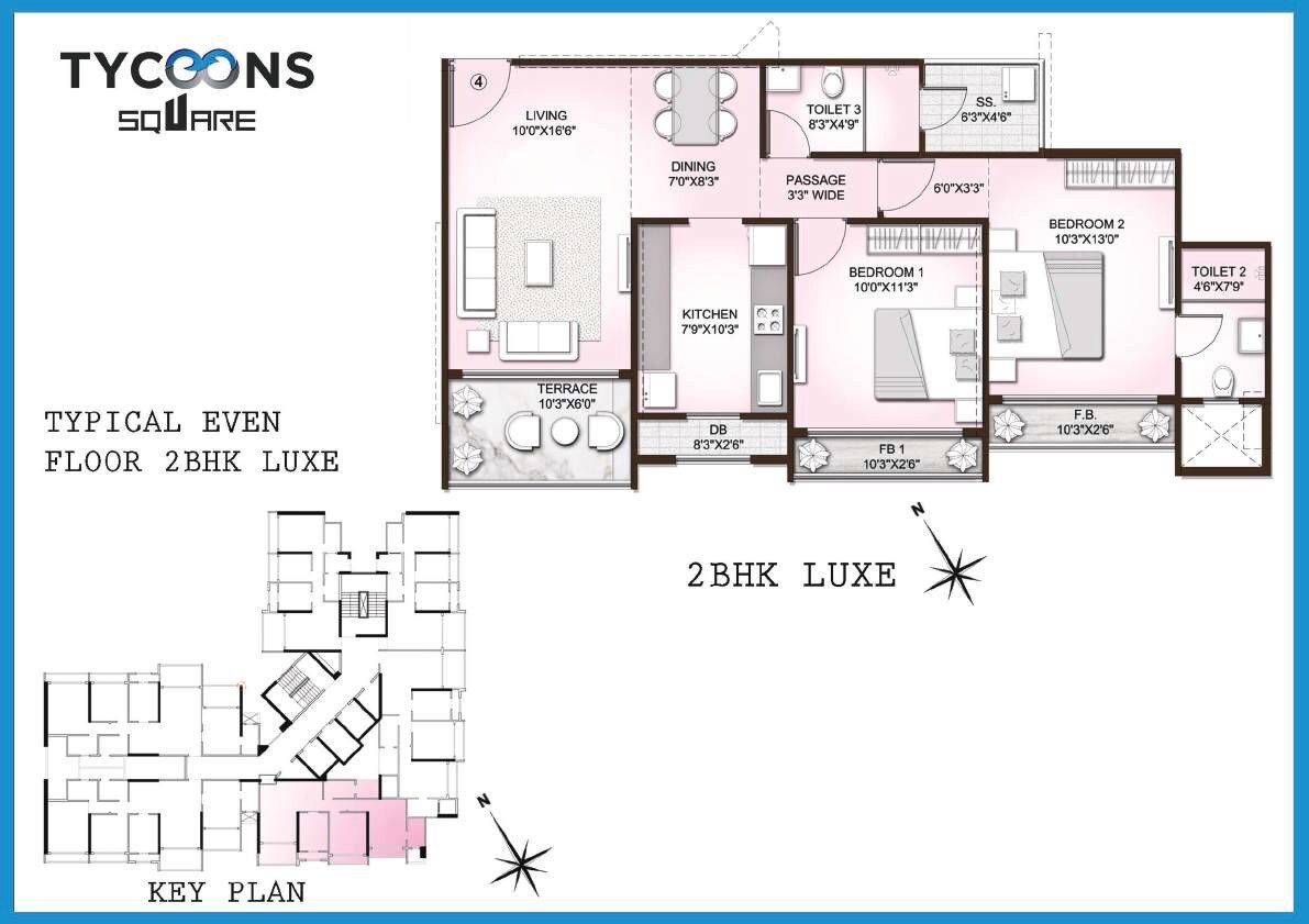 Floor plan of 2 BHK 532 Sq. Ft. Apartment in Tycoons Square, Thane