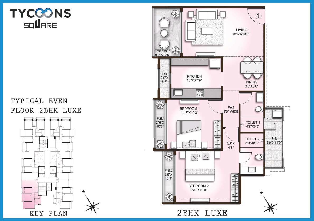 Floor plan of 2 BHK 443 Sq. Ft. Apartment in Tycoons Square, Thane