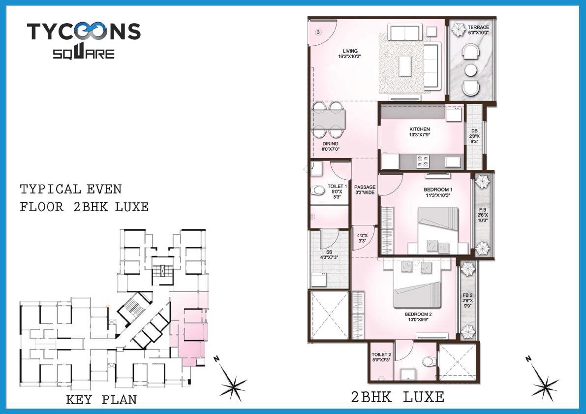 Floor plan of 2 BHK 650 Sq. Ft. Apartment in Tycoons Square, Thane