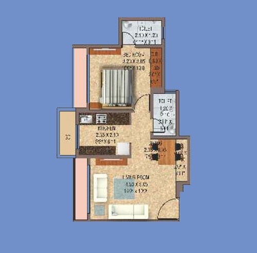 Floor plan of 1 BHK 468 Sq. Ft. Apartment in Uma Elements, Thane