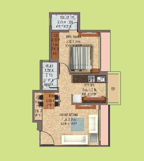 Floor plan of 1 BHK 500 Sq. Ft. Apartment in Uma Elements, Thane