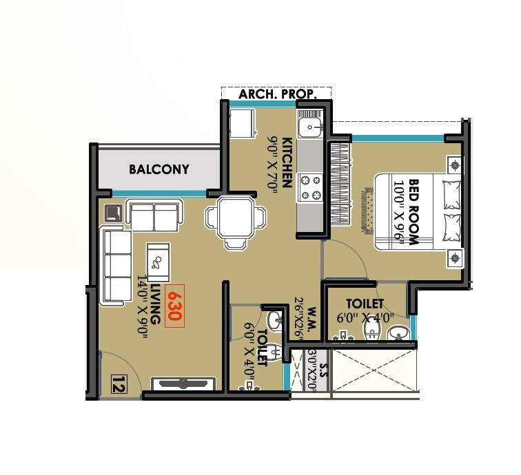 1 BHK 434 Sq. Ft. Apartment