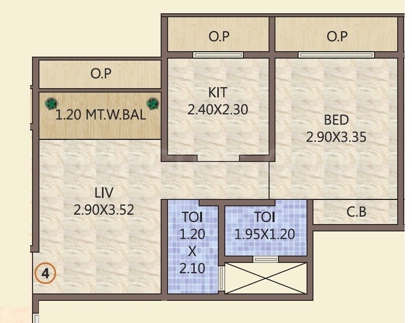 Floor plan of 1 BHK 480 Sq. Ft. Apartment in Umiya Oasis, Thane