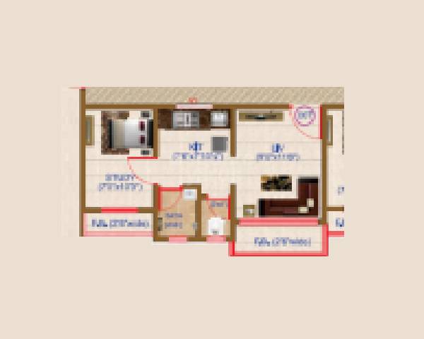 Floor plan of 1 BHK 381 Sq. Ft. Apartment in Umiya Residency, Thane