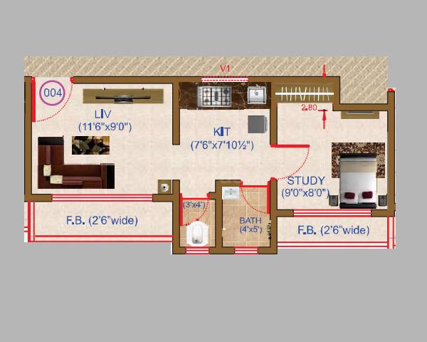 Floor plan of 1 BHK 461 Sq. Ft. Apartment in Umiya Residency, Thane