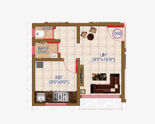 Floor plan of 256 Sq. Ft. Studio in Umiya Residency, Thane