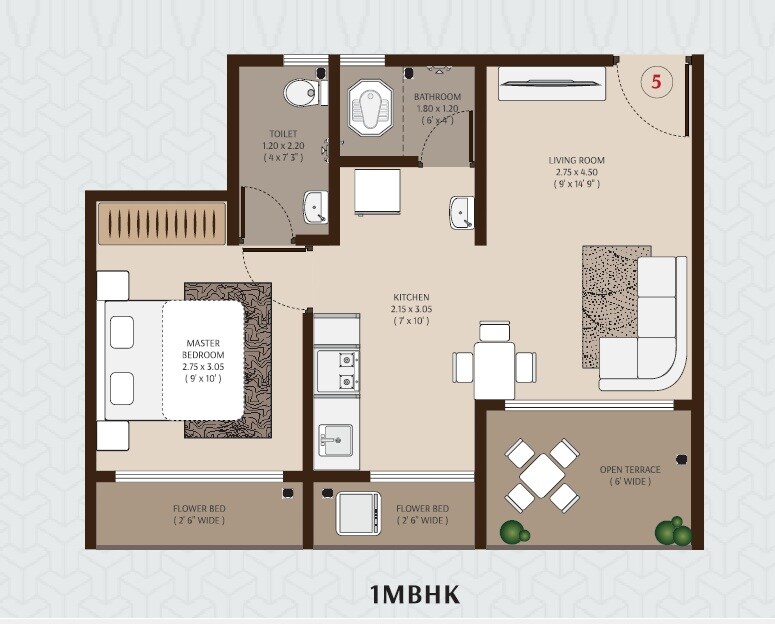Floor plan of 1 BHK Apartment - 350 sq. ft. in Umiya Uma Galaxy, Thane