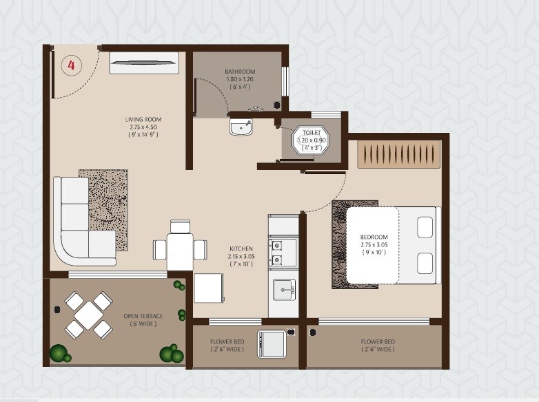 Floor plan of 1 BHK Apartment - 386 sq. ft. in Umiya Uma Galaxy, Thane
