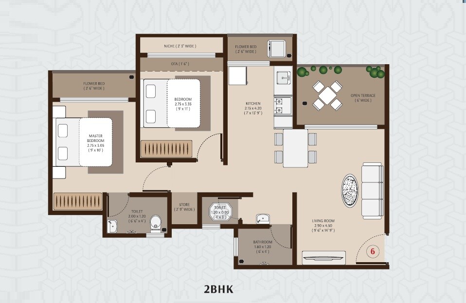 Floor plan of 2 BHK Apartment - 522 sq. ft. in Umiya Uma Galaxy, Thane