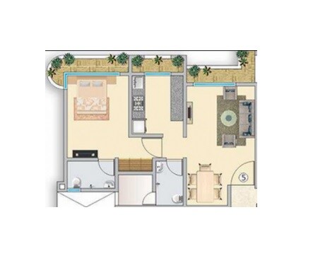 Floor plan of 1 BHK 405 Sq. Ft. Apartment in Unique Aurum 2, Thane