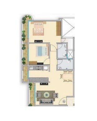 Floor plan of 2 BHK 620 Sq. Ft. Apartment in Unique Aurum 2, Thane
