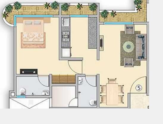 Floor plan of 1 BHK 405 Sq. Ft. Apartment in Unique Aurum, Thane