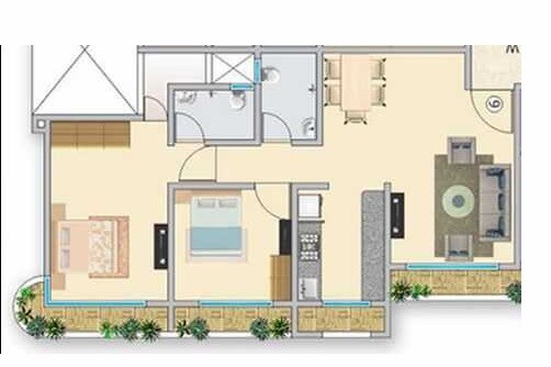 Floor plan of 2 BHK 620 Sq. Ft. Apartment in Unique Aurum, Thane