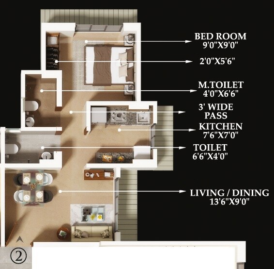 Floor plan of 1 BHK 320 Sq. Ft. Apartment in Unique Elanza, Thane