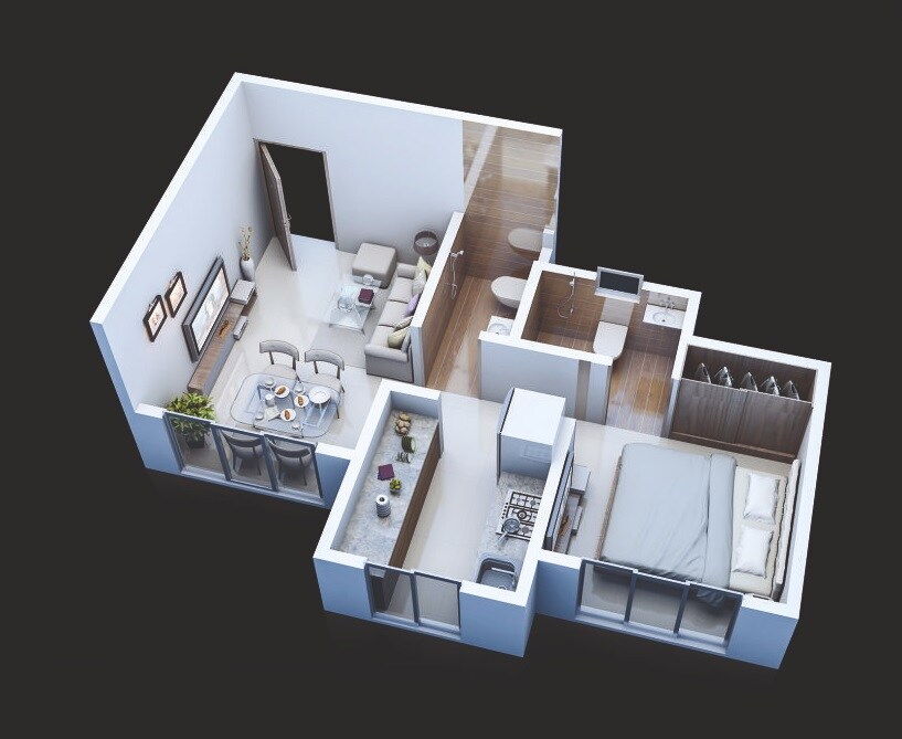 Floor plan of 1 BHK 360 Sq. Ft. Apartment in Unique Elanza, Thane