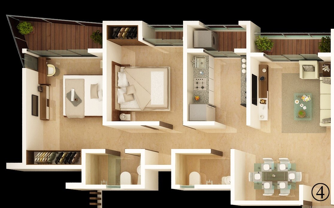 Floor plan of 2 BHK 571 Sq. Ft. Apartment in Unique Estate, Thane