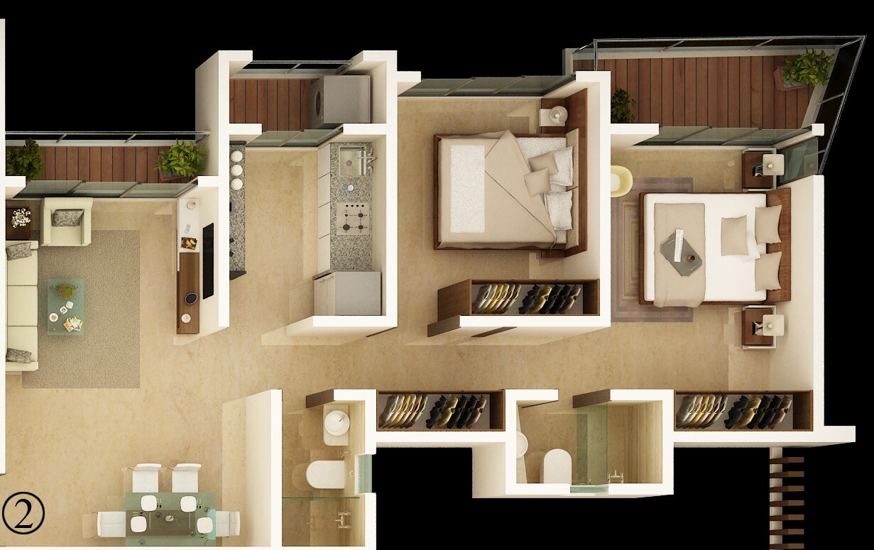 Floor plan of 2 BHK 637 Sq. Ft. Apartment in Unique Estate, Thane